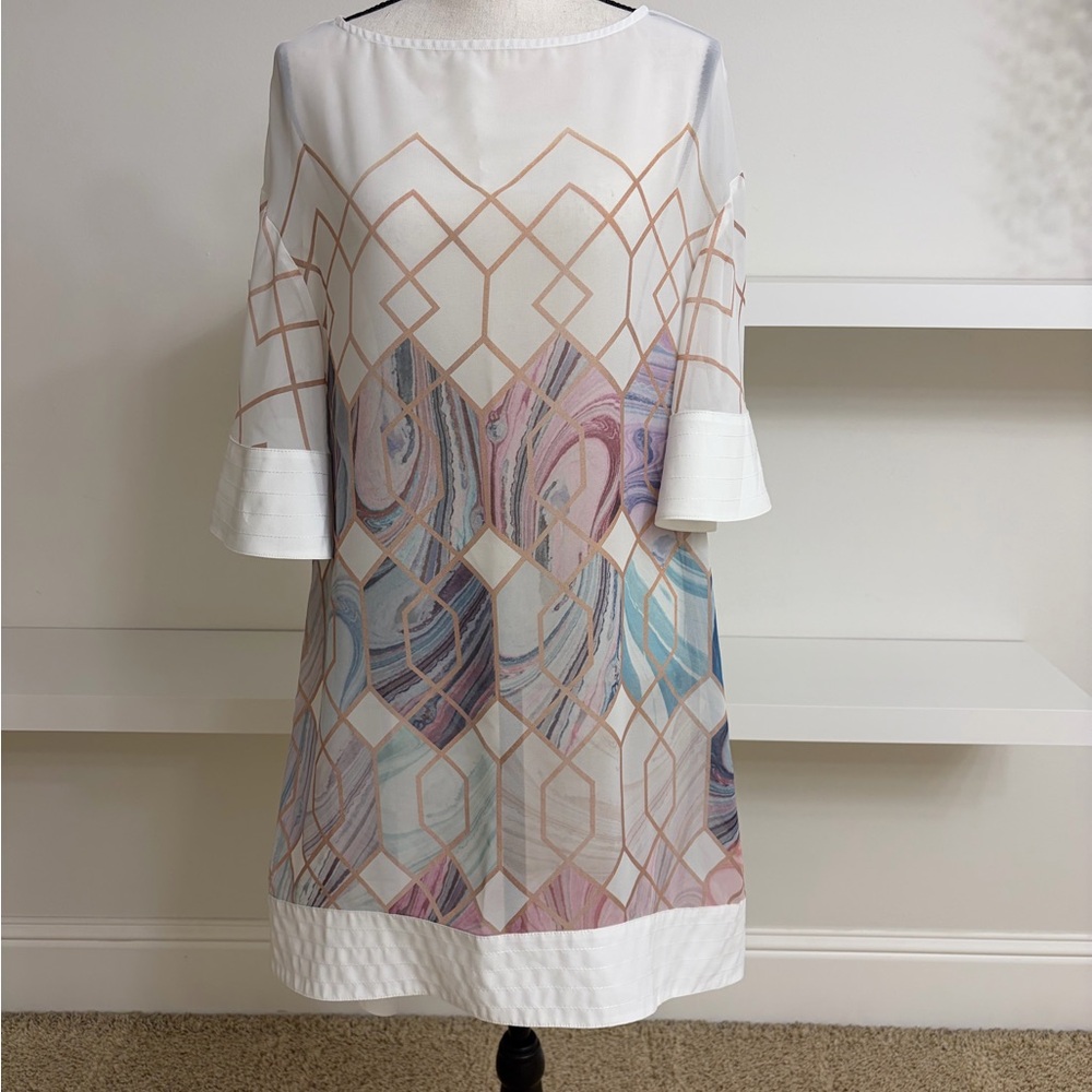 Ted Baker White Multicolor Geometric Midi Dress